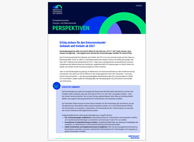 Erfolg sichern für den Emissionshandel Gebäude und Verkehr: neues Perspektivenpapier
